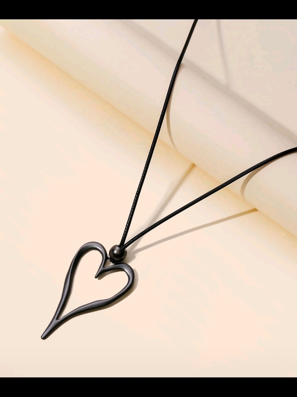 Heart Pendant Long Necklace - Black